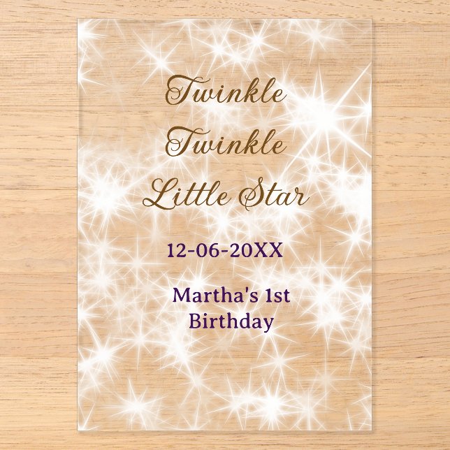 Brown glitter twinkle twinkle little star birthday acryleinladungen (Vorderseite)