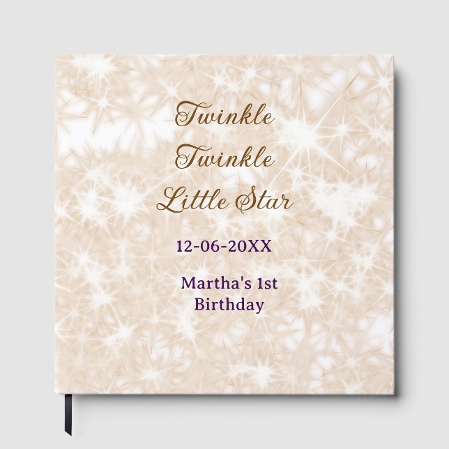 Brown glitter twinkle twinkle little star birthday gästebuch (Vorderseite)