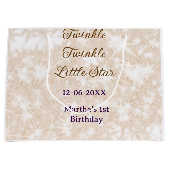 Brown glitter twinkle twinkle little star birthday große geschenktüte (Vorderseite)