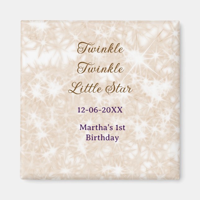 Brown glitter twinkle twinkle little star birthday magnet (Vorne)