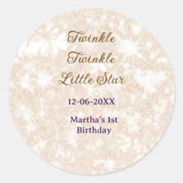 Brown glitter twinkle twinkle little star birthday runder aufkleber