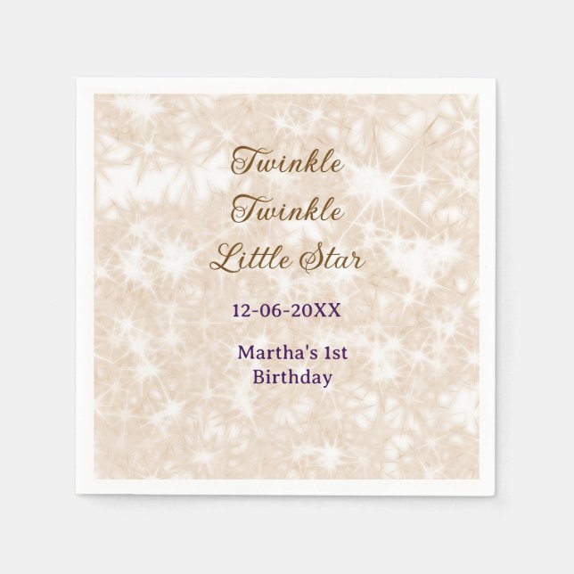 Brown glitter twinkle twinkle little star birthday serviette (Vorderseite)