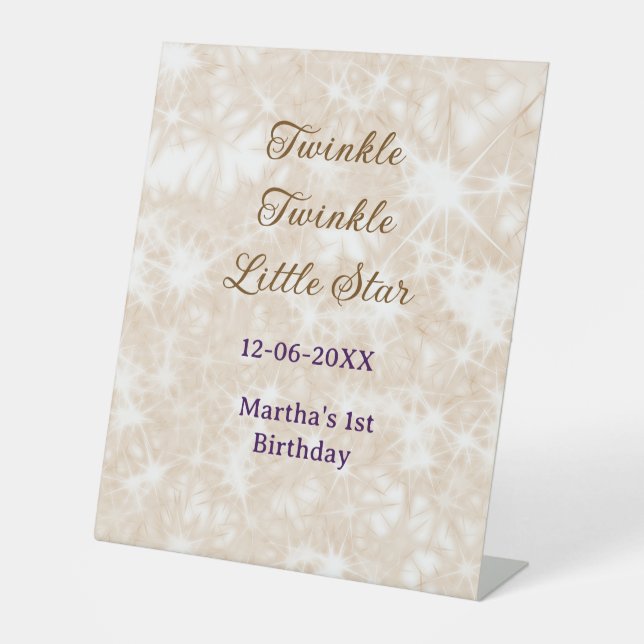 Brown glitter twinkle twinkle little star birthday sockelschild (Vorderseite)