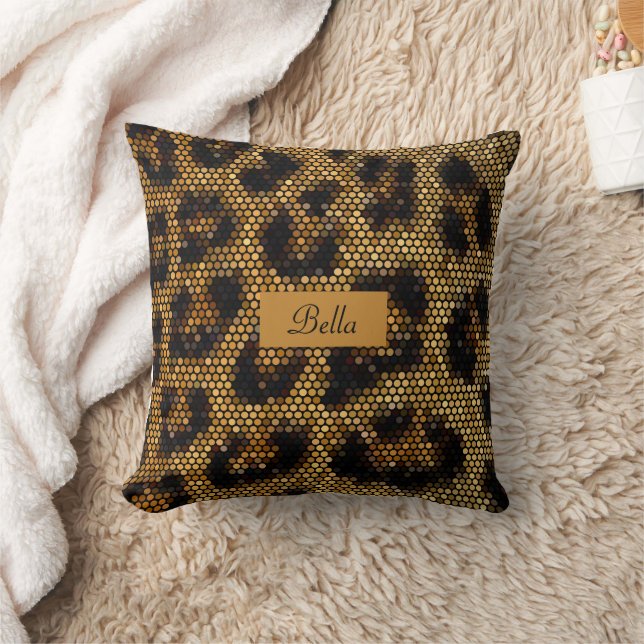 Brown Glittery Leopard Muster Kissen (Decke)