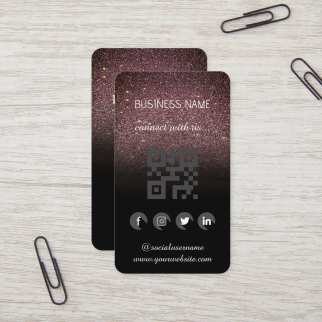 Brown Glitzer - Social Media QR Code Business Card Visitenkarte (Vorderseite/Rückseite Beispiel)