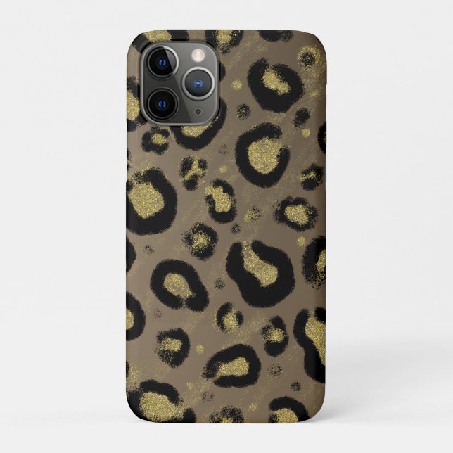 Brown Gold Glitzer & Black Leopard Cheetah Print Case-Mate iPhone Hülle (Rückseite)