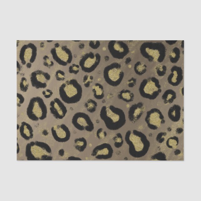 Brown Gold Glitzer & Black Leopard Cheetah Print Seidenpapier (Vorderseite)