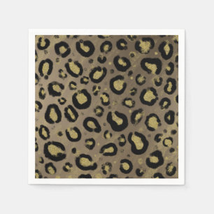 Brown Gold Glitzer & Black Leopard Cheetah Print Serviette