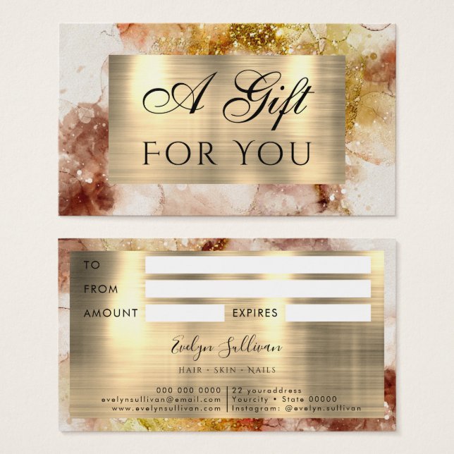 Brown Gold Glitzer Watercolor Geschenkkarte (Vorne & Hinten)