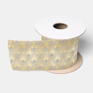 Brown gold pattern,fan feather pattern,Art Deco ch Satinband