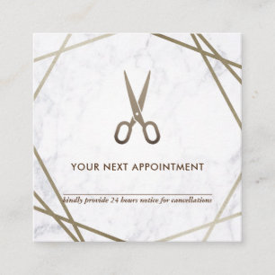 Brown-Gold Scissors Marmorhairstylist-Verabredung Quadratische Visitenkarte