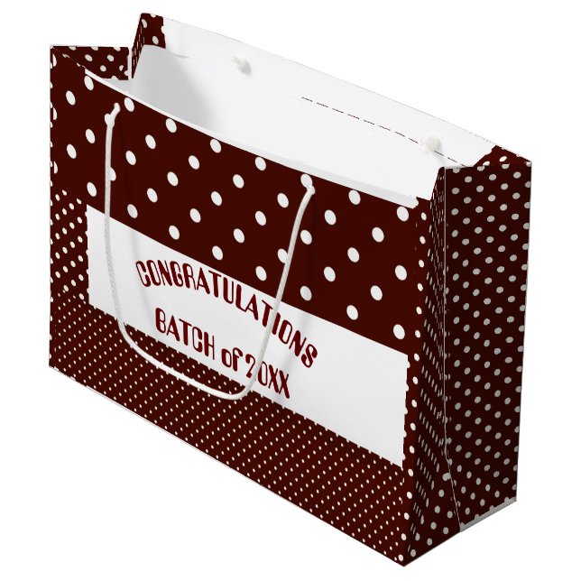 Brown gratulierte Uni-Abschluss Polka Dot Große Geschenktüte (Vorderseite Schrägansicht)