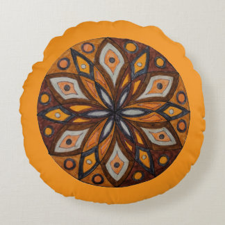 Brown/Gray Starburst Mandala Round Throw Pillow Rundes Kissen