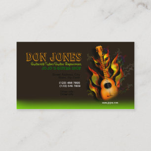 Brown Green Flamming Guitar Business Card Visitenkarte