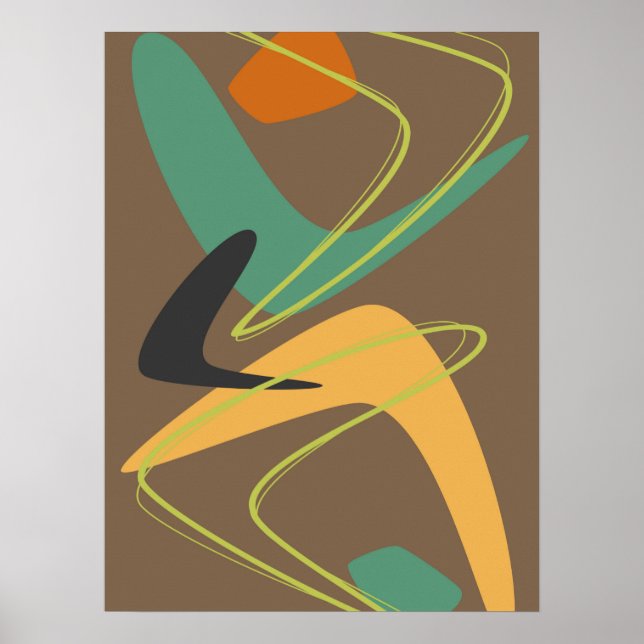 Brown Green Modern Mid Century Abstract Vintage Poster (Vorne)
