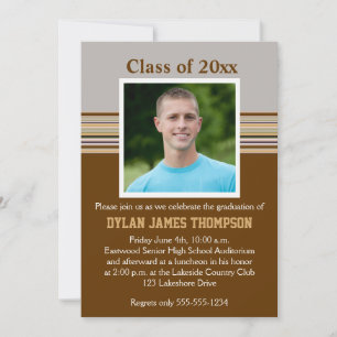 Brown, Gris, Tan Photo Graduation Invitation