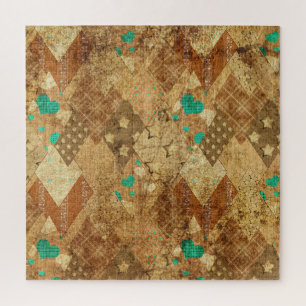 Brown Grunge Quilt Stars Herz