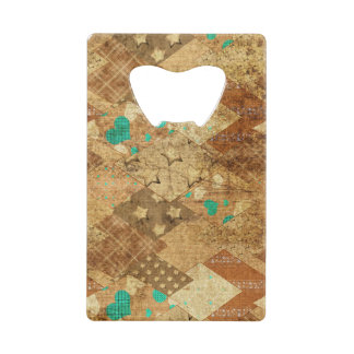 Brown Grunge Quilt Stars Herz Geldbeutel Flaschenöffner