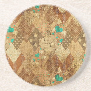 Brown Grunge Quilt Stars Herz Getränkeuntersetzer