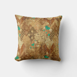 Brown Grunge Quilt Stars Herz Kissen