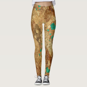 Brown Grunge Quilt Stars Herz Leggings