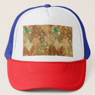 Brown Grunge Quilt Stars Herz Truckerkappe