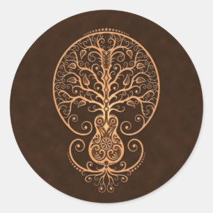 Brown Guitar Tree of Life Runder Aufkleber