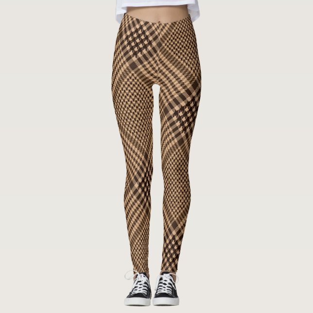 Brown Hahnentrittmuster Scottish Karo Kariert Patt Leggings (Vorderseite)