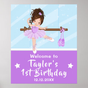 Brown Hair Ballerina Lila Tutu Begrüßungszeichen Poster