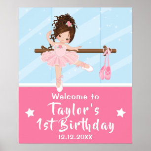 Brown Hair Ballerina Pink Tutu Begrüßungszeichen Poster