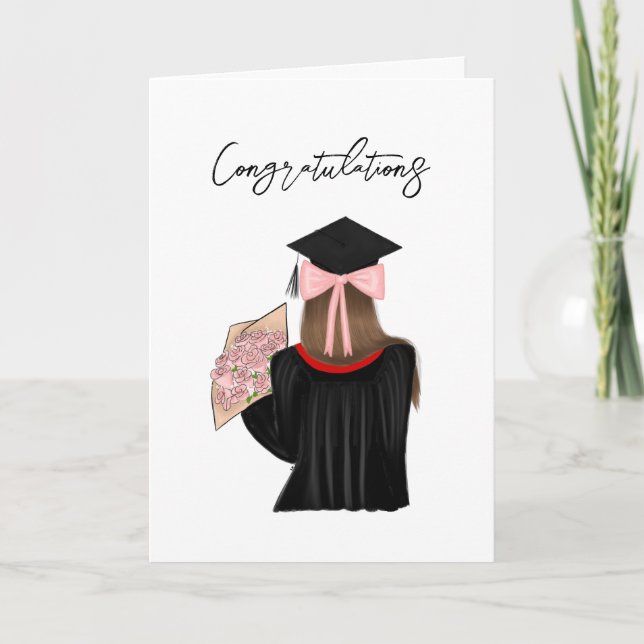 Brown Hair Coquette Girl Graduate Gratulation Karte (Vorderseite)