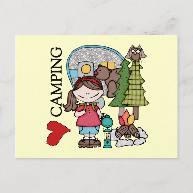 Brown Hair Girl I Liebe Camping Postkarte (Vorderseite)