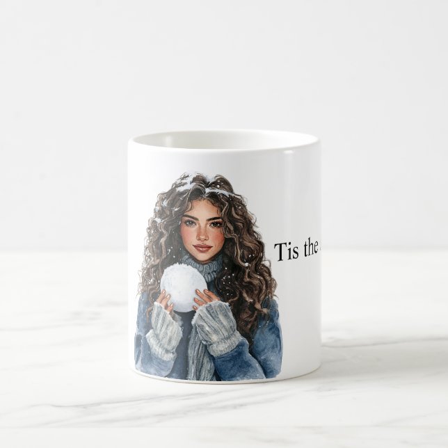 Brown Hair Girl Snowball Christmas Kaffeetasse (Mittel)