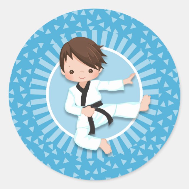 Brown Hair Karate Boy Judo Martial Arts Runder Aufkleber (Vorderseite)
