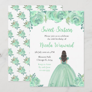 Brown Hair Princess Mincess Floral 16 . Geburtstag Einladung