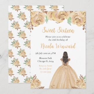 Brown Hair Princess Peach Floral 16 . Geburtstag Einladung