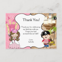 Brown Hair Princess & Pirate Party Danke Karte