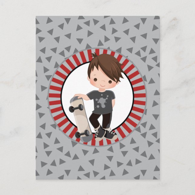 Brown Hair Skateboard Boy Postkarte (Vorderseite)