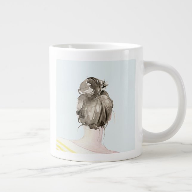 Brown Hair Top Knot Bun Jumbo-Tasse (Rechts)