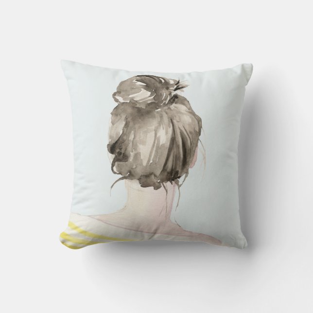 Brown Hair Top Knot Bun Kissen (Vorderseite)