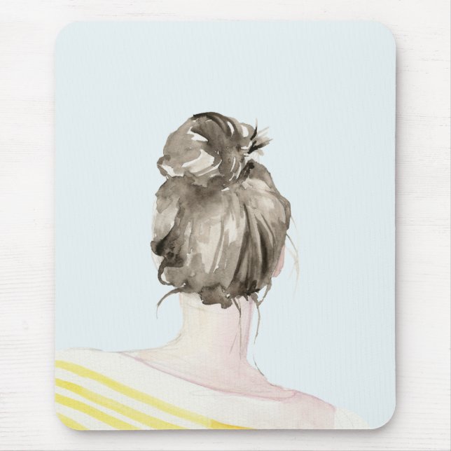 Brown Hair Top Knot Bun Mousepad (Vorne)