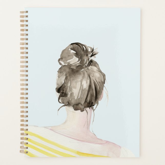 Brown Hair Top Knot Bun Planer (Vorderseite)