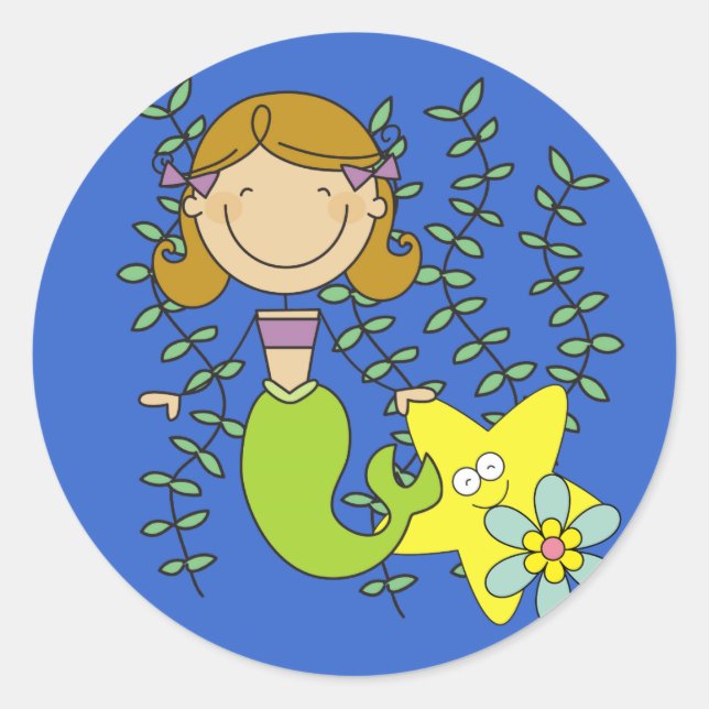 Brown Haired Mermaid Runder Aufkleber (Vorderseite)