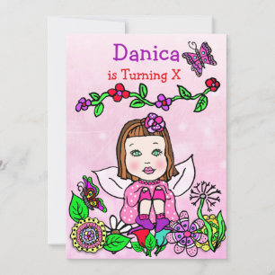 Brown Hairs Fairy Birthday Einladung