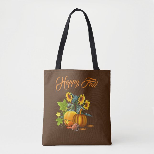 Brown Happy Fall mit Pumpkin und Sonnenblumen Tasche (Vorderseite)