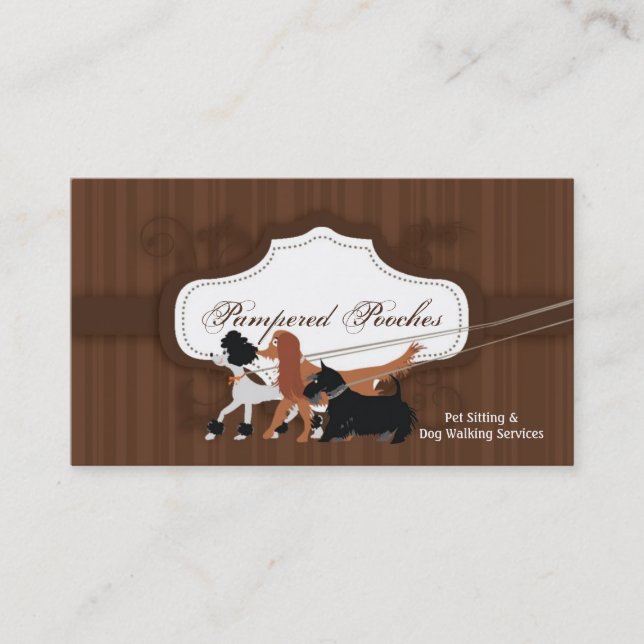 Brown-Haustier-sitzende Hundegehende Visitenkarte (Vorderseite)