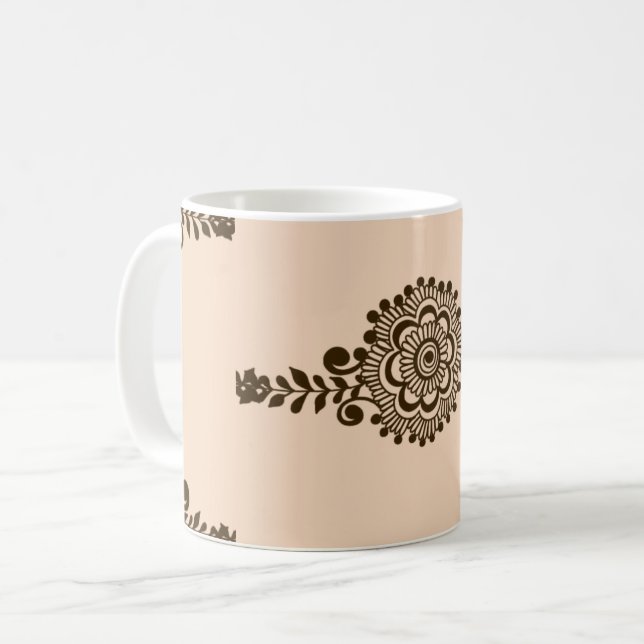 Brown Henna Tattoo - Brown Mehendi Motifs Kaffeetasse (Vorderseite Links)