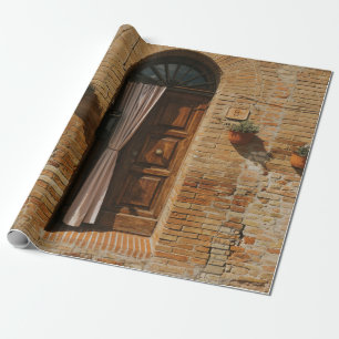 BROWN HOLZTÜR AUF BROWN BRICK WALL GESCHENKPAPIER