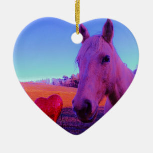 Brown Horse and Red Heart Keramikornament