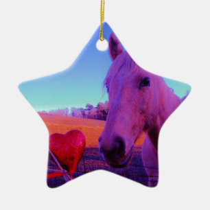 Brown Horse and Red Heart Keramikornament